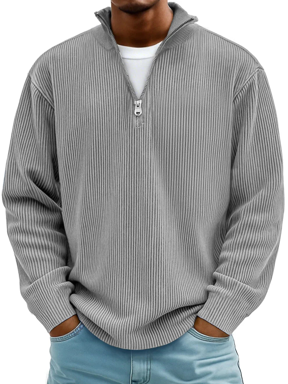 Osrelan | Ribbed Long-Sleeve Quarter-Zip Pullover Sweater