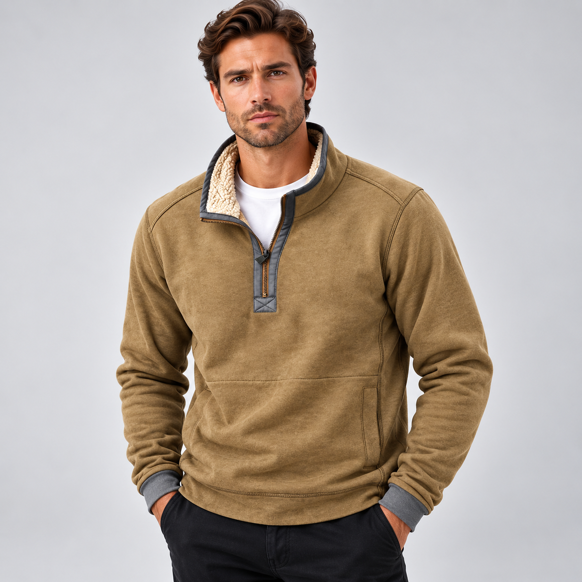 Thanakrit | Pullover With Quarter Zip and Plush Collar