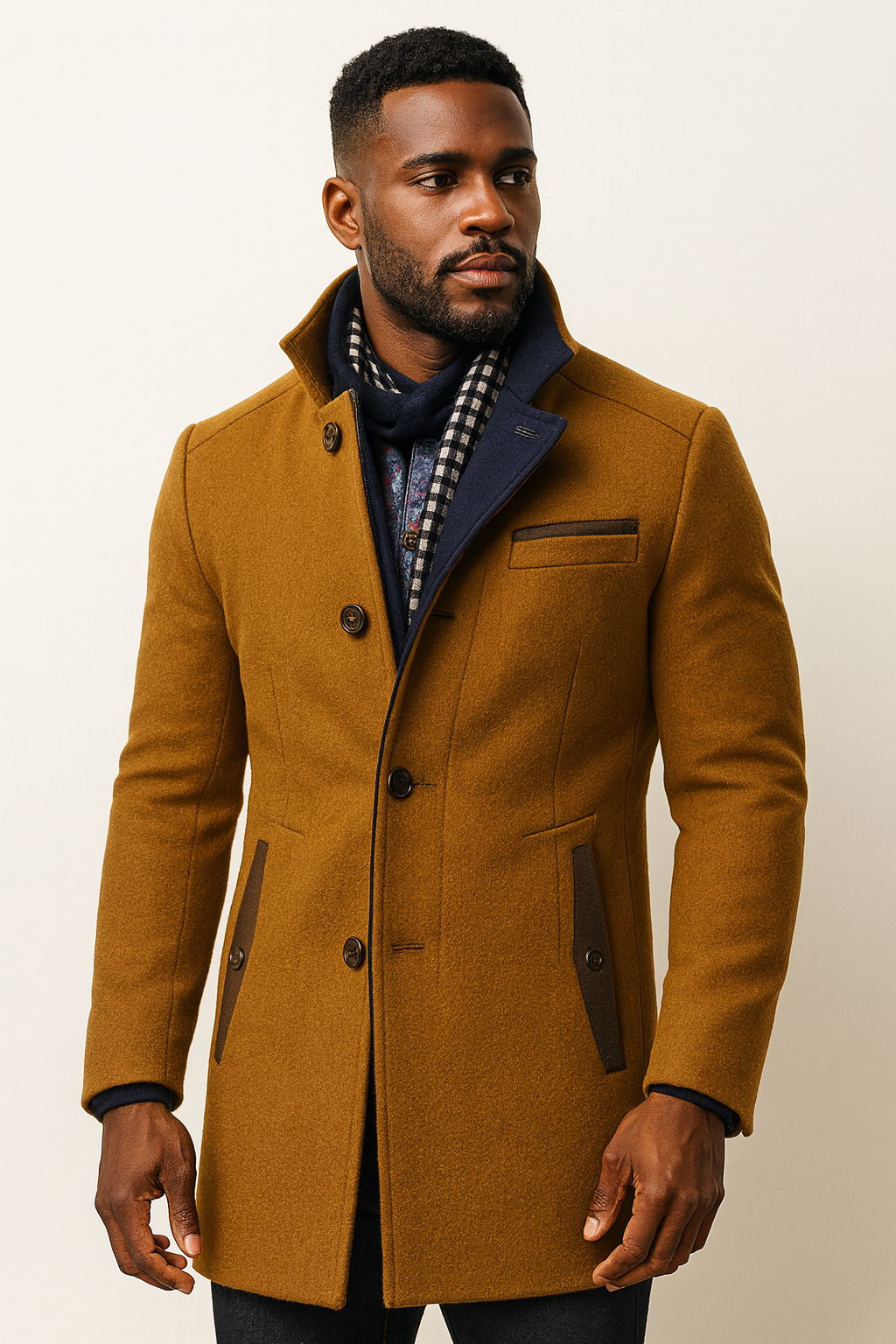 Reinaldo | Coat with Stand Collar and Contrast Trim