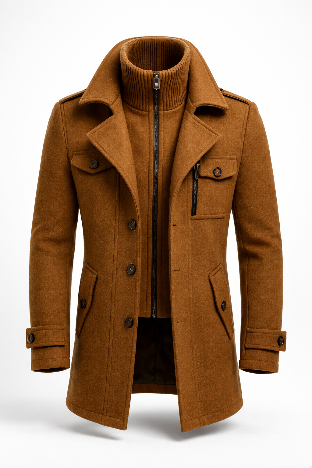 Erasmo | Coat with Notched Lapels and Ribbed Collar