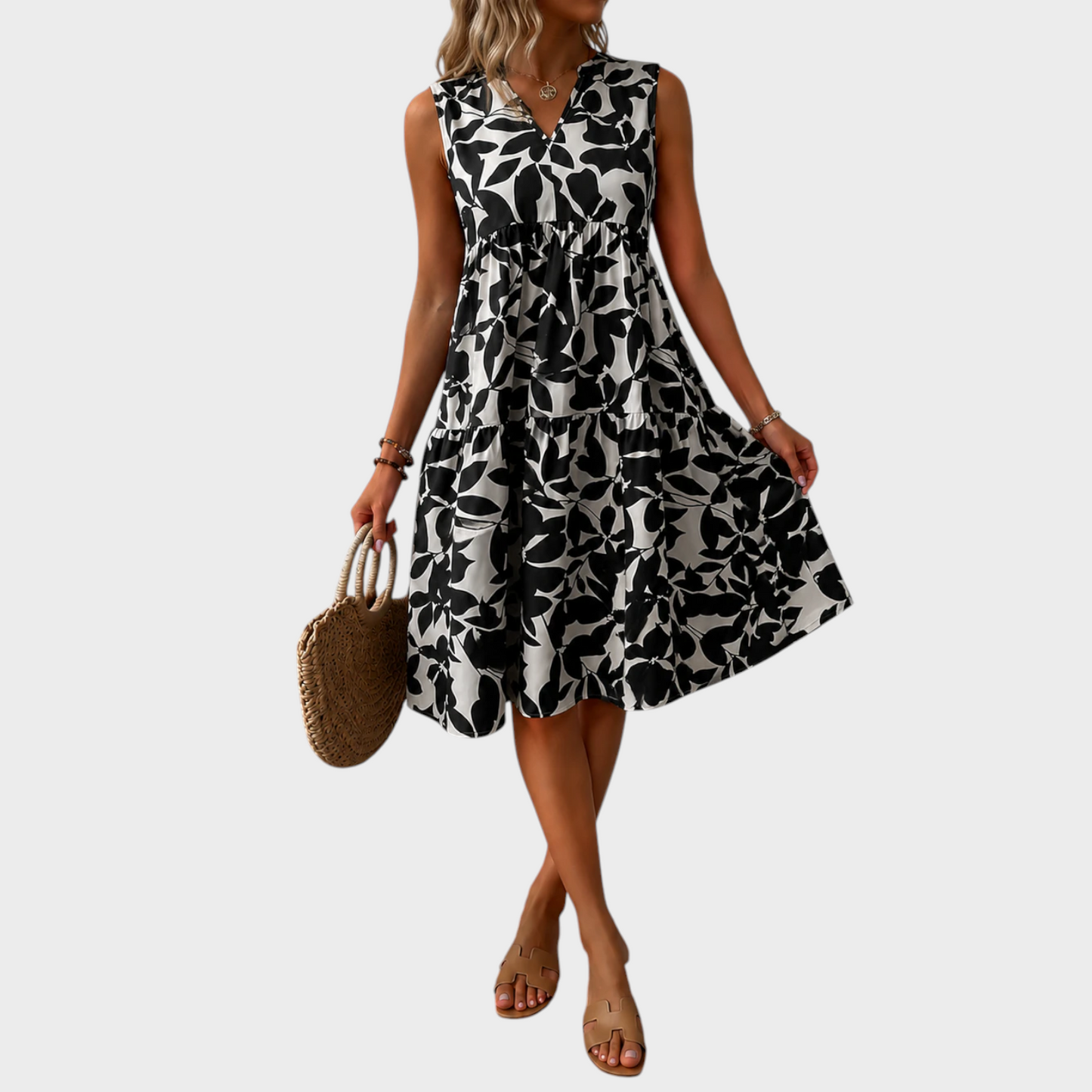 Soomin | Sleeveless V-Neck Floral Midi Dress