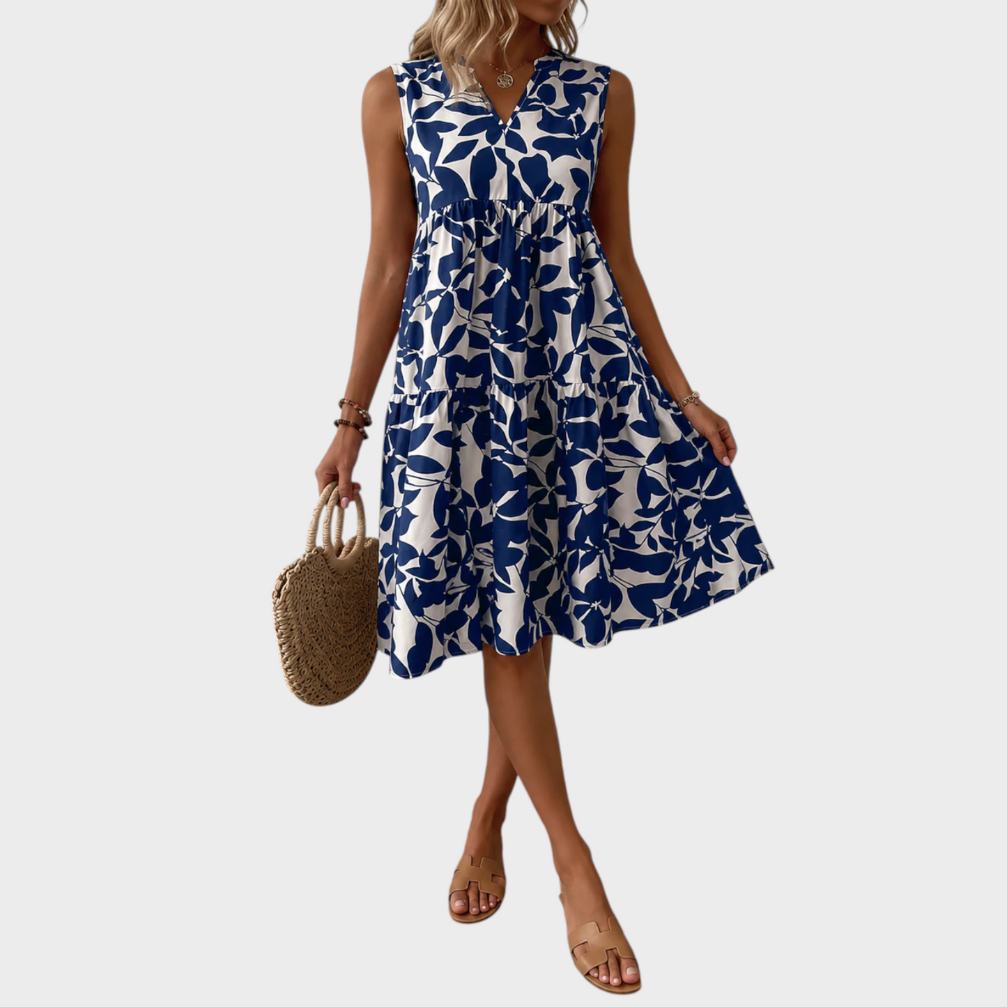 Soomin | Sleeveless V-Neck Floral Midi Dress