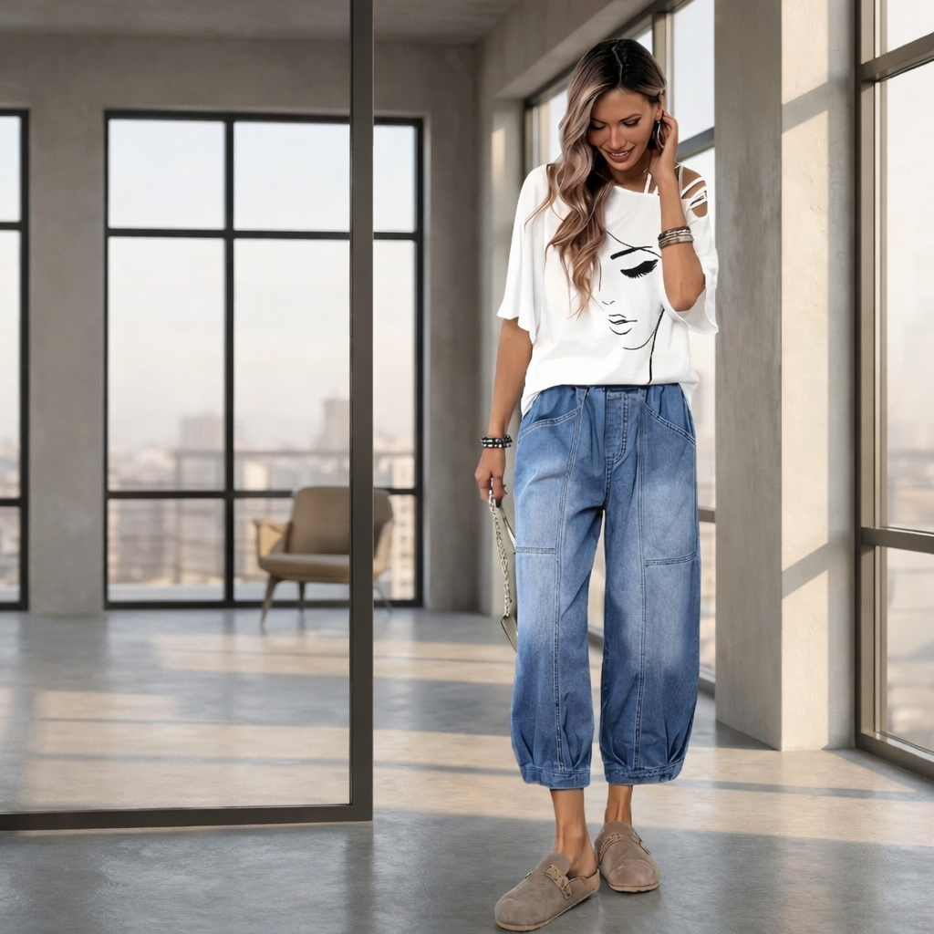 Madavi | Blue Loose Fit Denim Pants