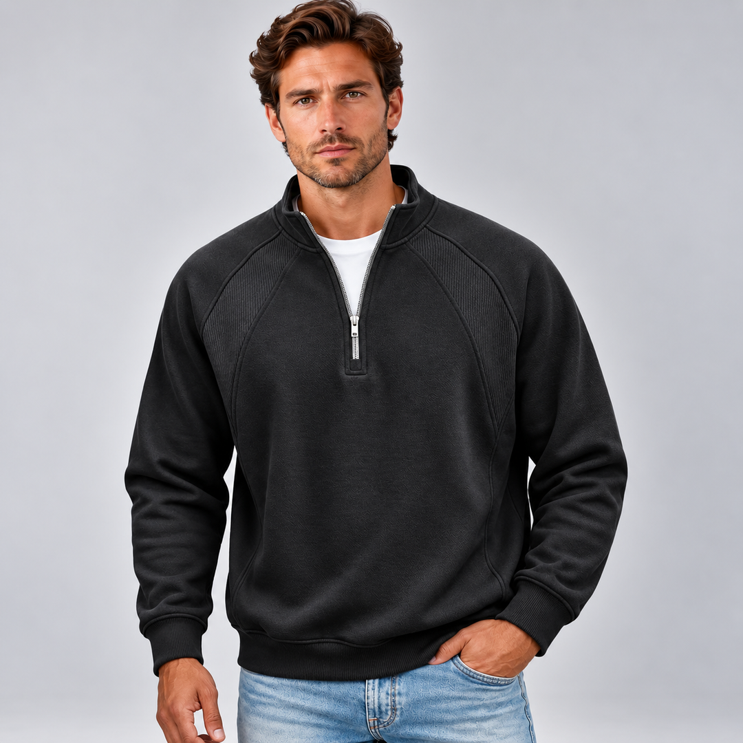 Stanislao | Sweatshirt With Quarter Zip and Ribbed Panels
