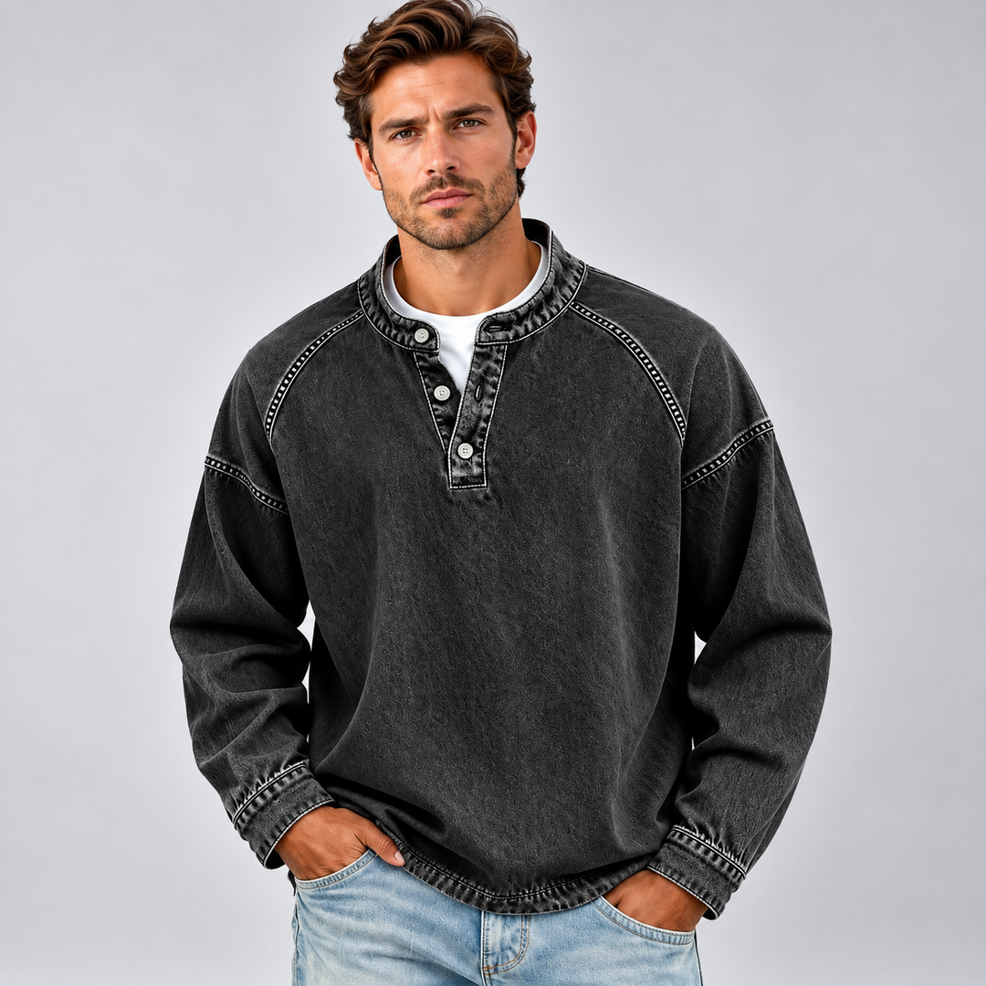 Vitaliano | Henley Shirt With Long Sleeves and Stitching