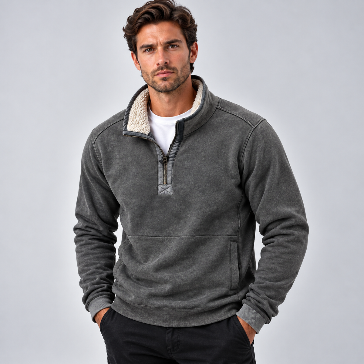 Thanakrit | Pullover With Quarter Zip and Plush Collar