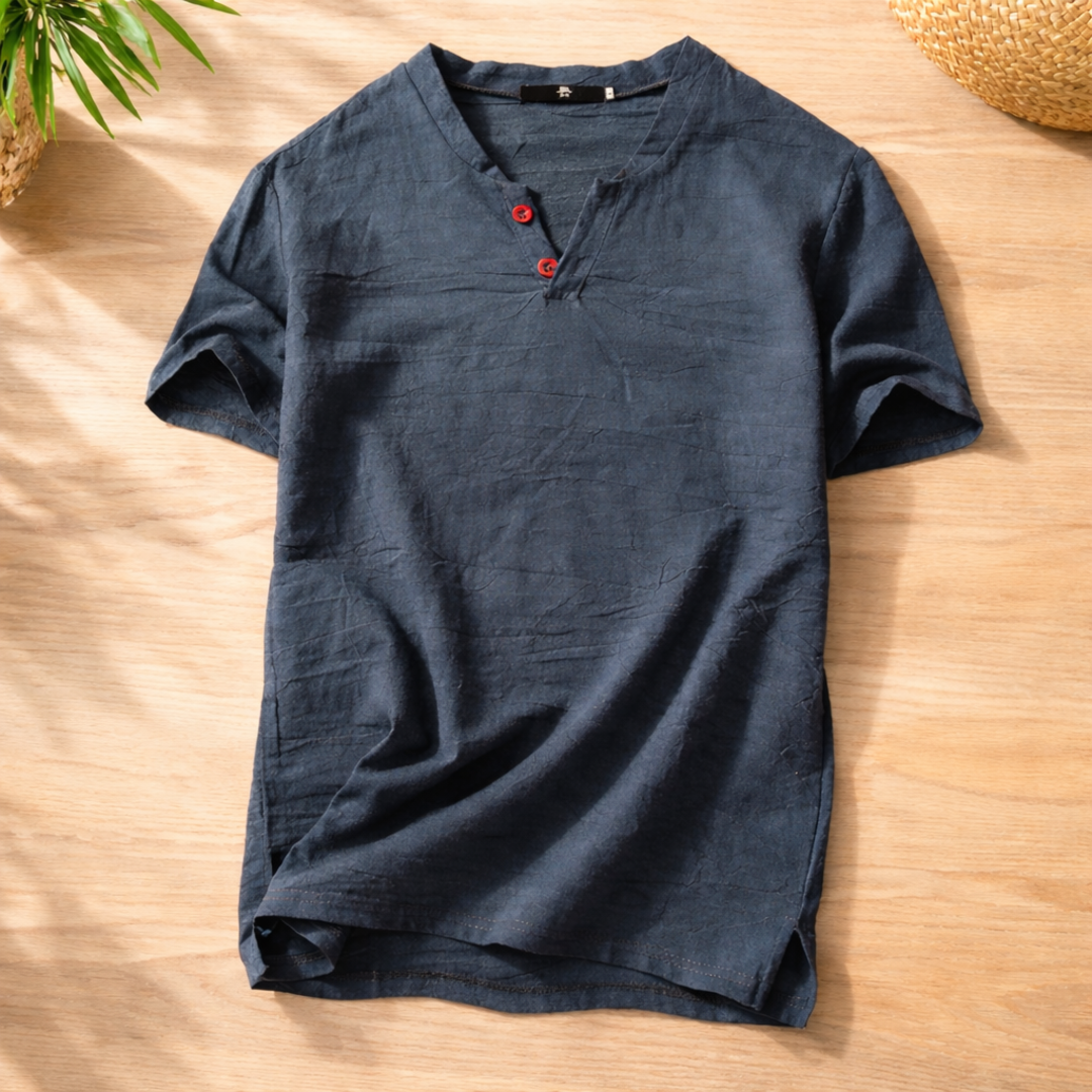 Freddoe - Short Sleeve Shirt Notch Neck Button