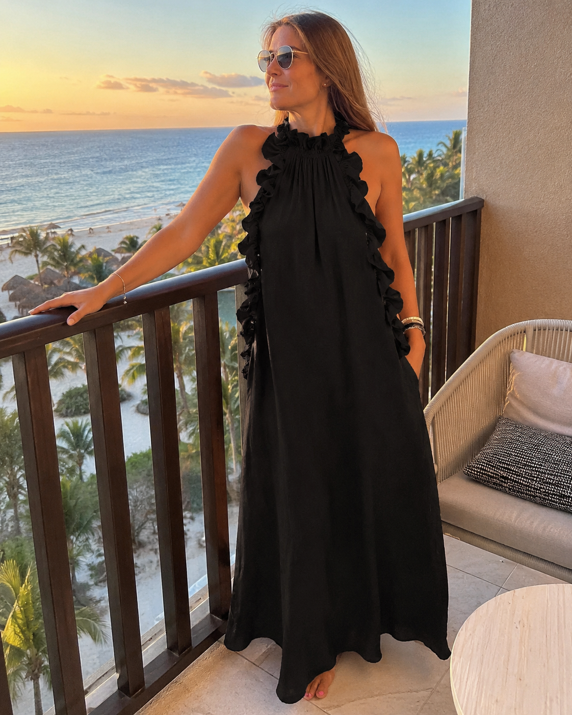 Vasara | Ruffle High Neck Sleeveless Maxi Dress