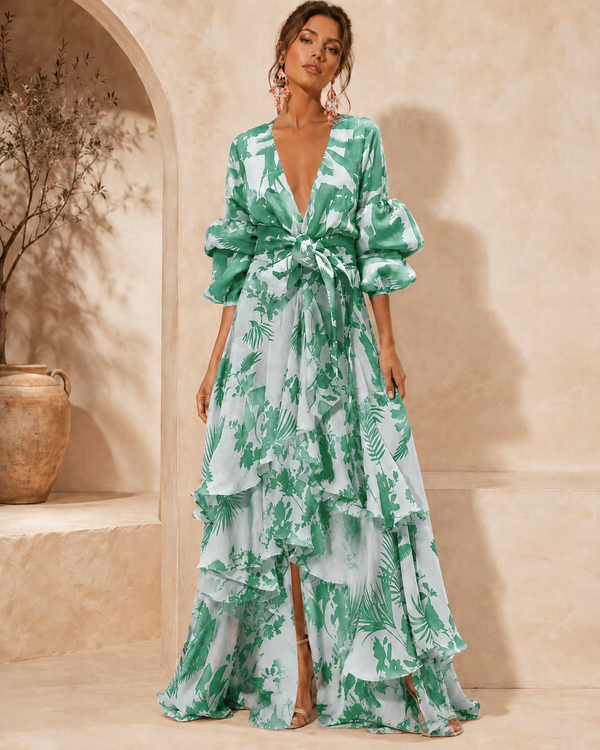 Liaya | Floral Print Deep V Neck Maxi Dress