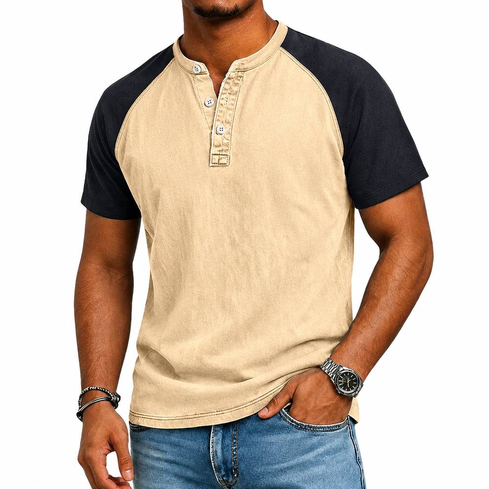 Roeland | Henley T-Shirt with Two-Tone Raglan Sleeves