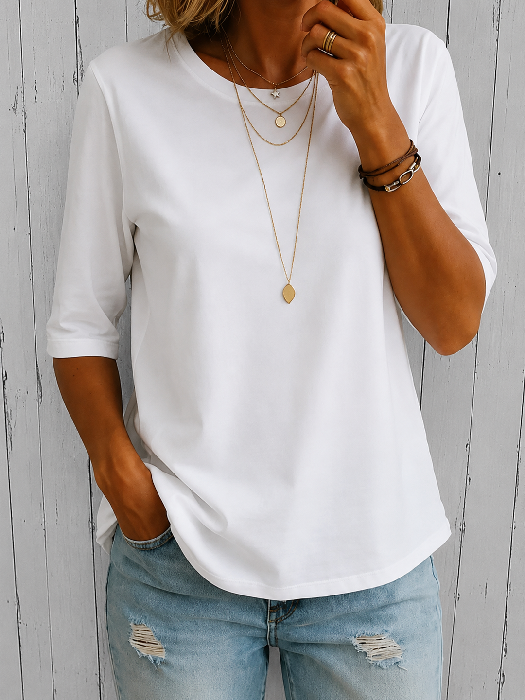 Alivea | Crew Neck Three Quarter Sleeve Top