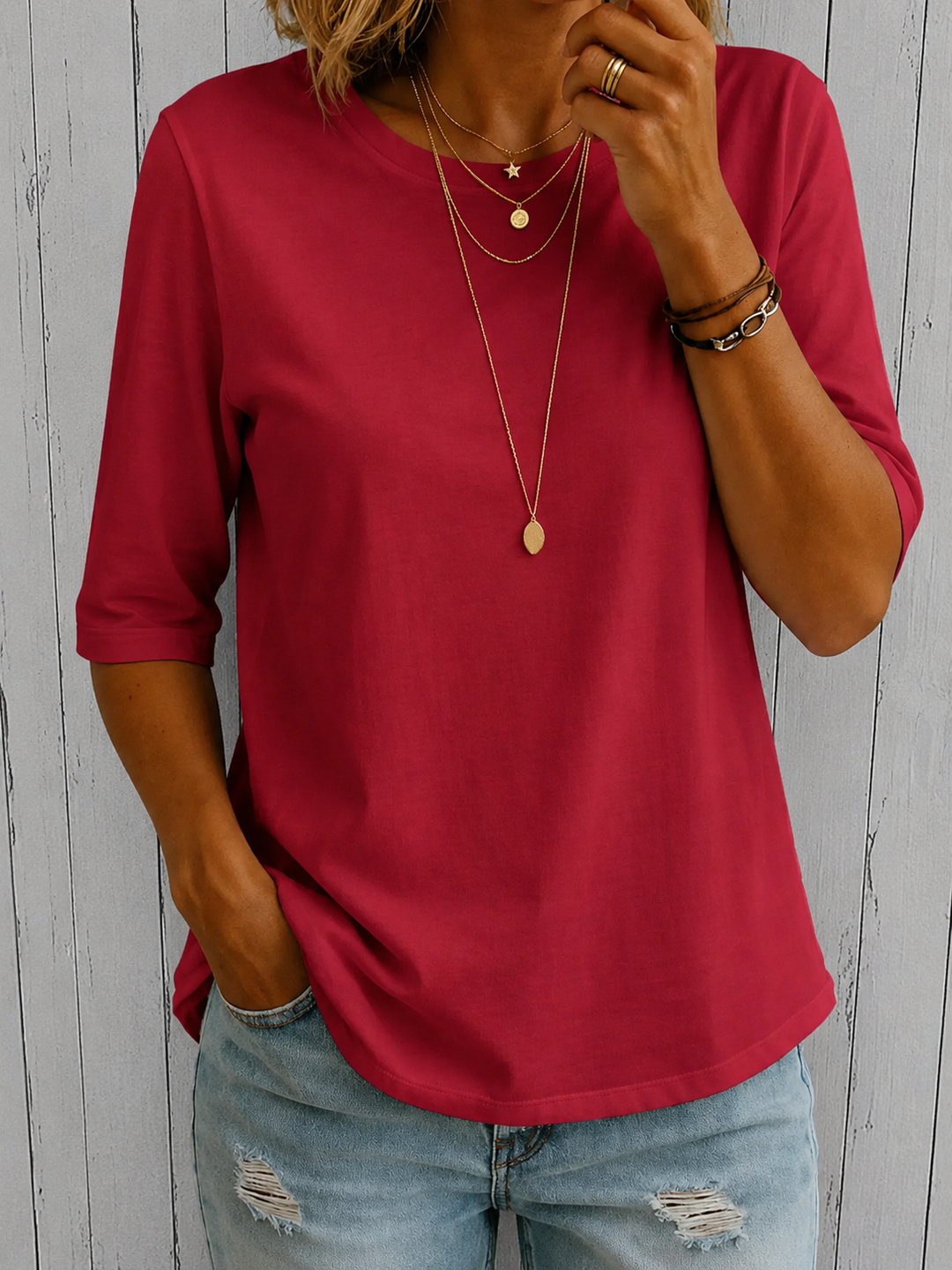 Alivea | Crew Neck Three Quarter Sleeve Top