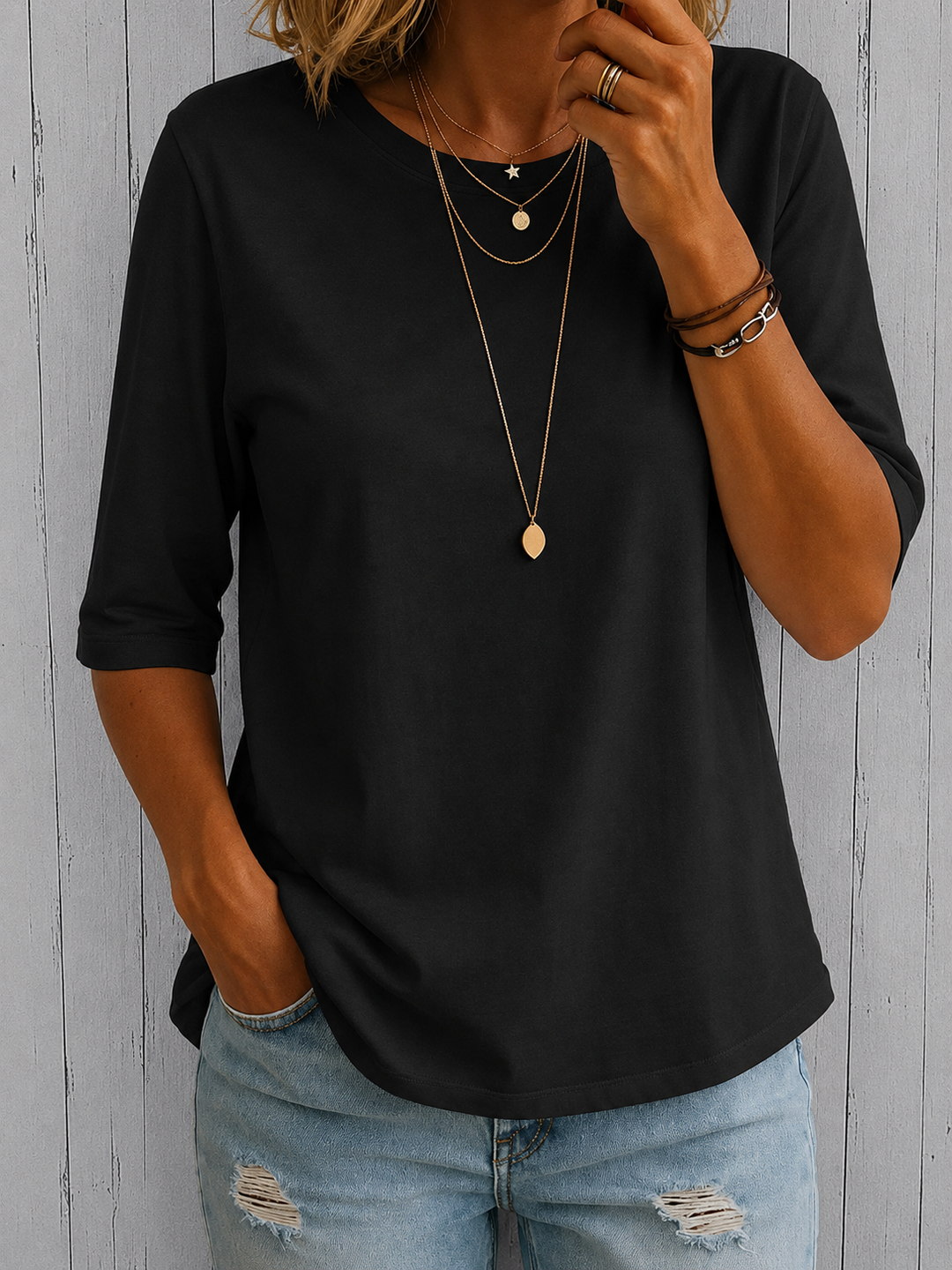 Alivea | Crew Neck Three Quarter Sleeve Top