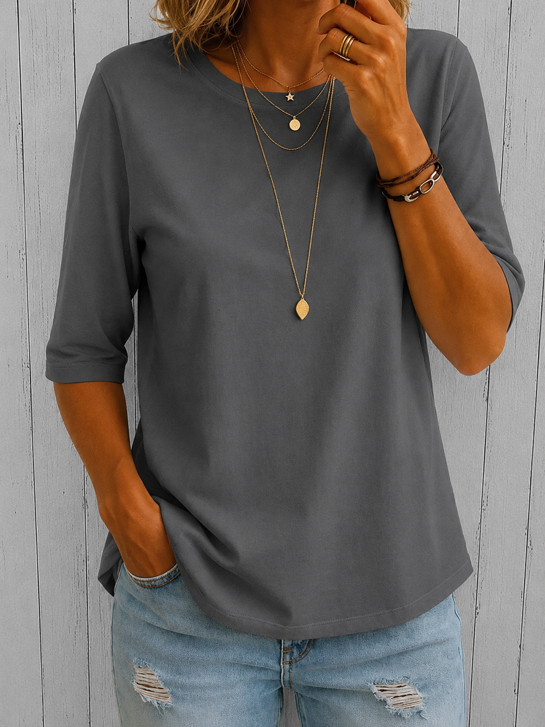 Jayia | Relaxed Fit Round Neck Top