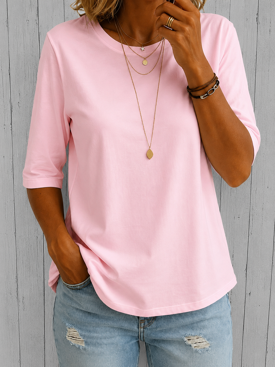 Alivea | Crew Neck Three Quarter Sleeve Top
