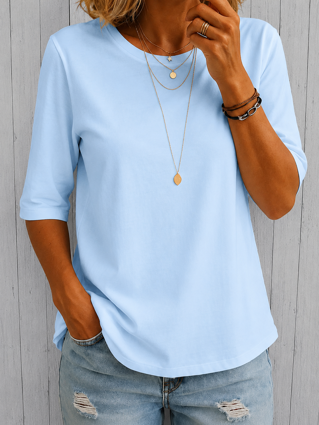 Alivea | Crew Neck Three Quarter Sleeve Top