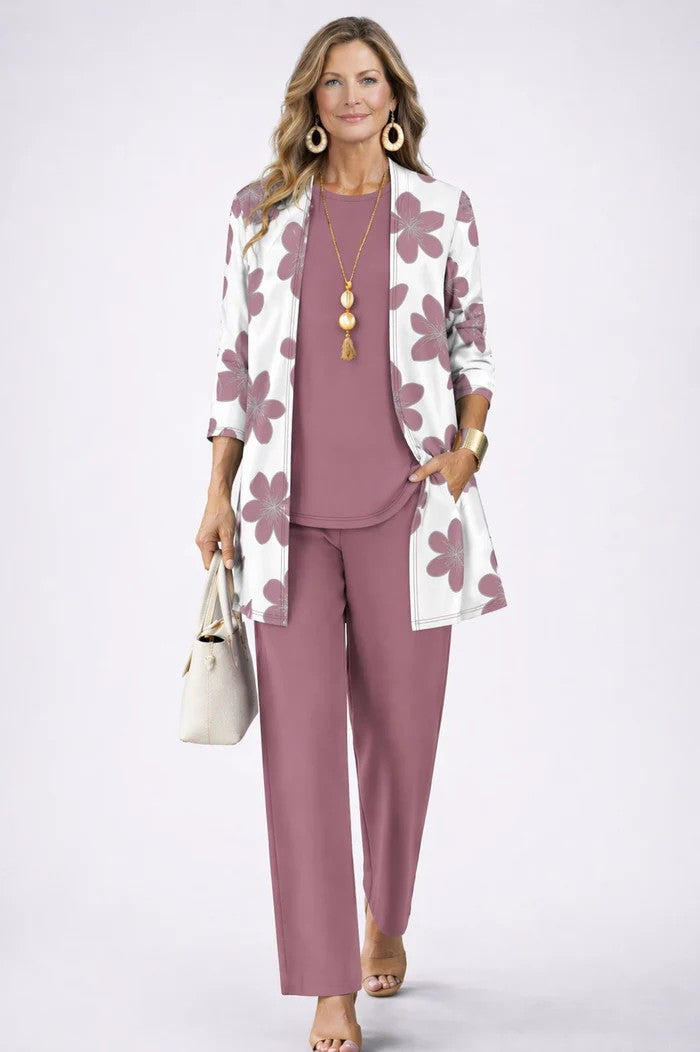 Giota | Three Piece Printed Cardigan Pant Set