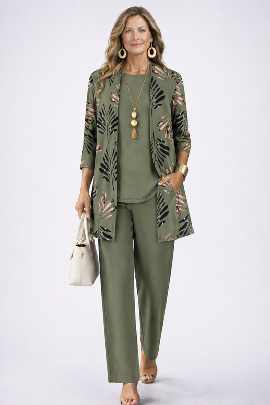 Giota | Three Piece Printed Cardigan Pant Set