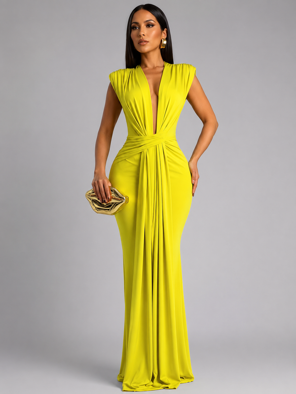 Femke | Maxi Dress Plunging V Neck Ruched Waist