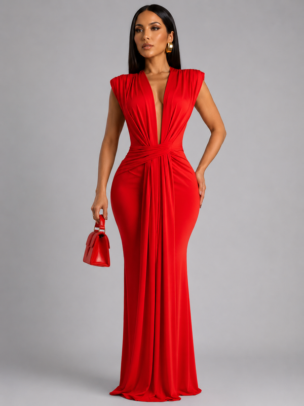 Femke | Maxi Dress Plunging V Neck Ruched Waist