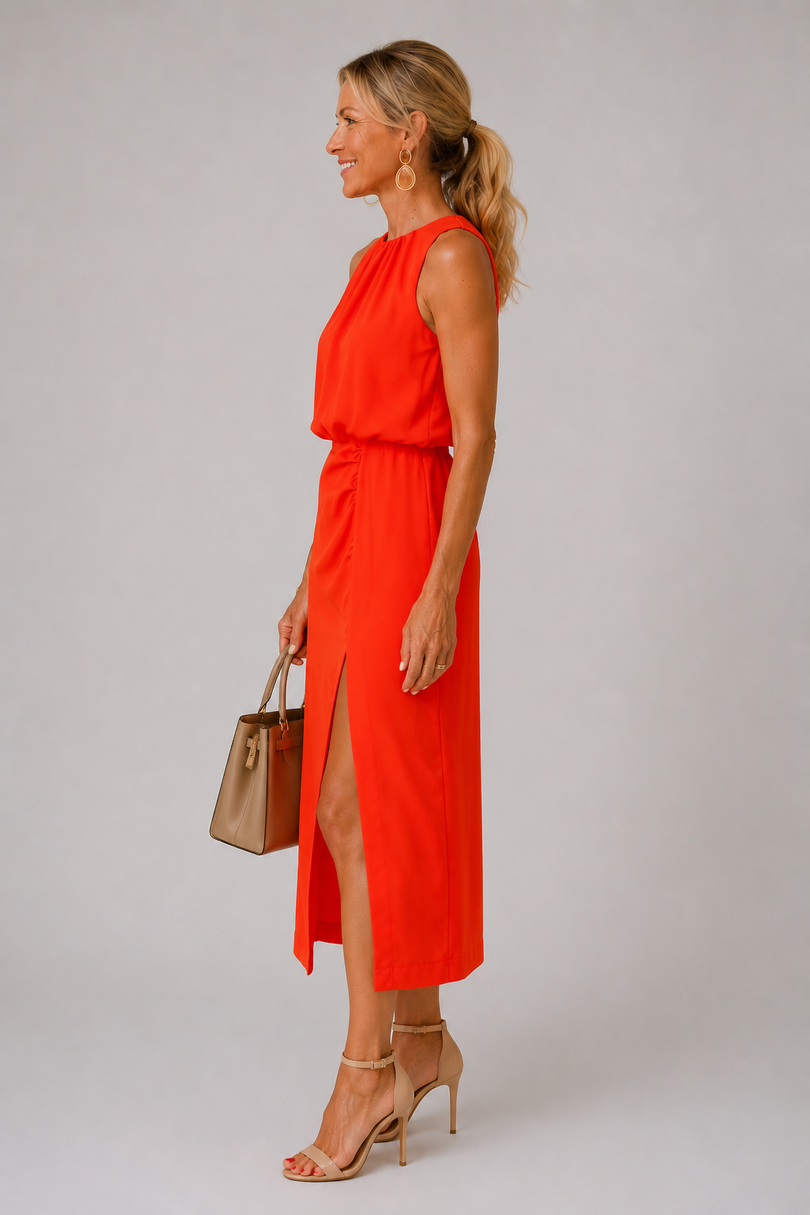 Antoinette | Midi Dress Sleeveless Gathered Neck Front Slit