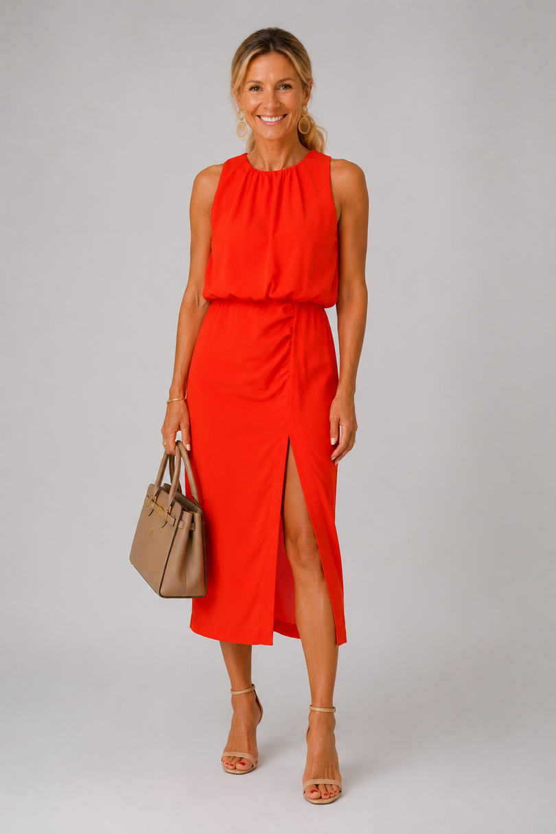 Antoinette | Midi Dress Sleeveless Gathered Neck Front Slit