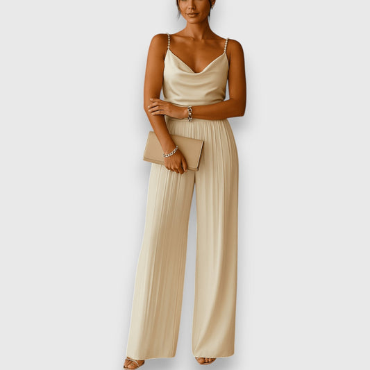 Elona - Sleeveless Wide Leg Cowl Neck Jumpsuit