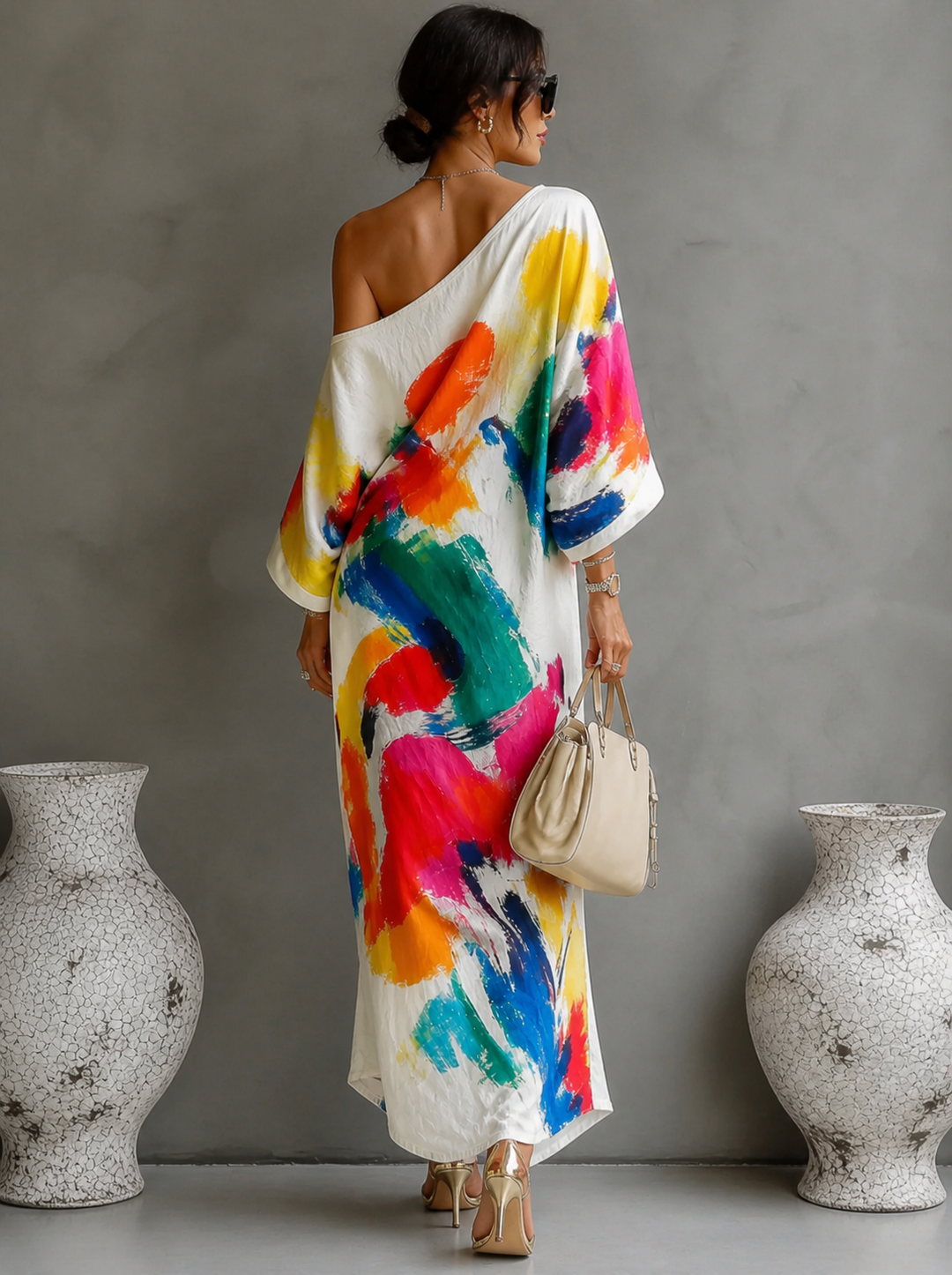 Lorrainen | One Shoulder Abstract Print Maxi Dress