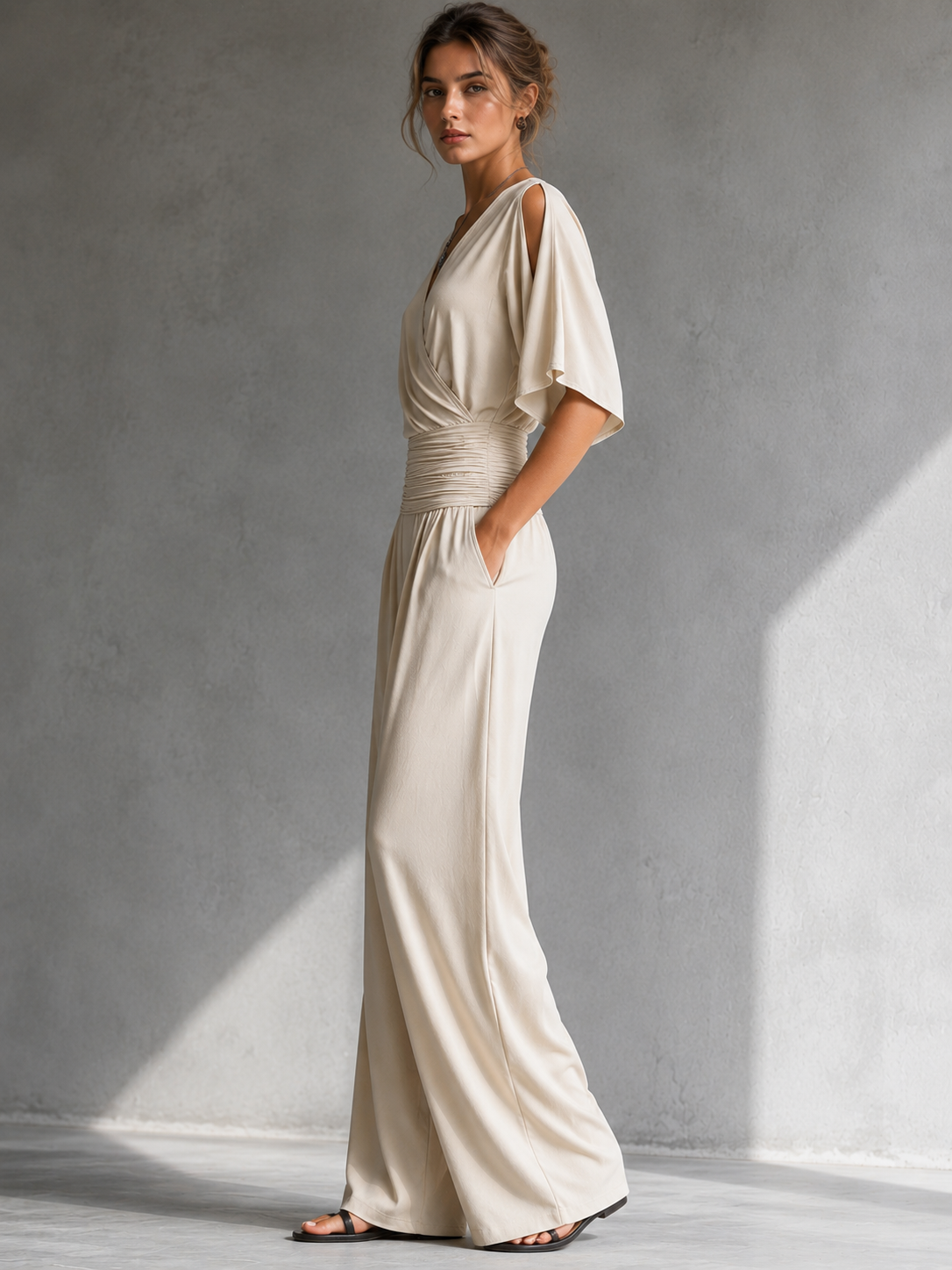 Greene | Jumpsuit Wrap Front Cold Shoulder Wide Leg