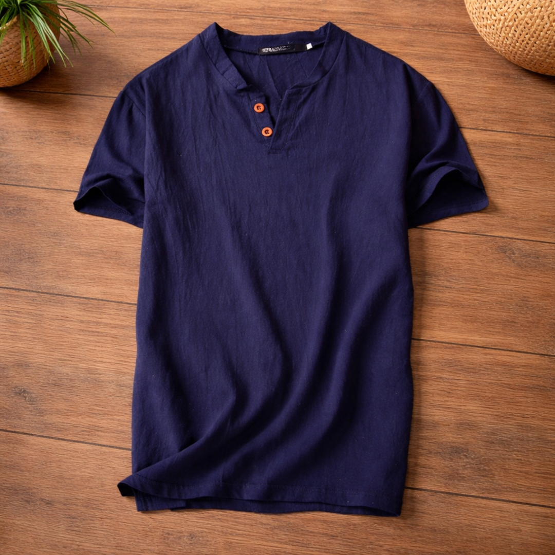 Freddoe - Short Sleeve Shirt Notch Neck Button