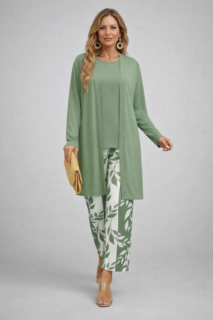 Giota | Three Piece Printed Cardigan Pant Set