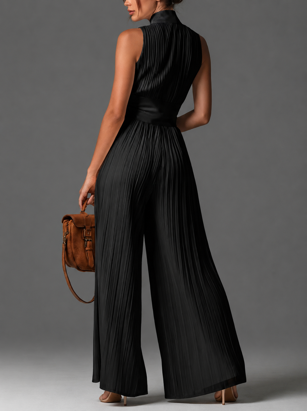 Kleira | Sleeveless Pleated Zip Front Jumpsuit