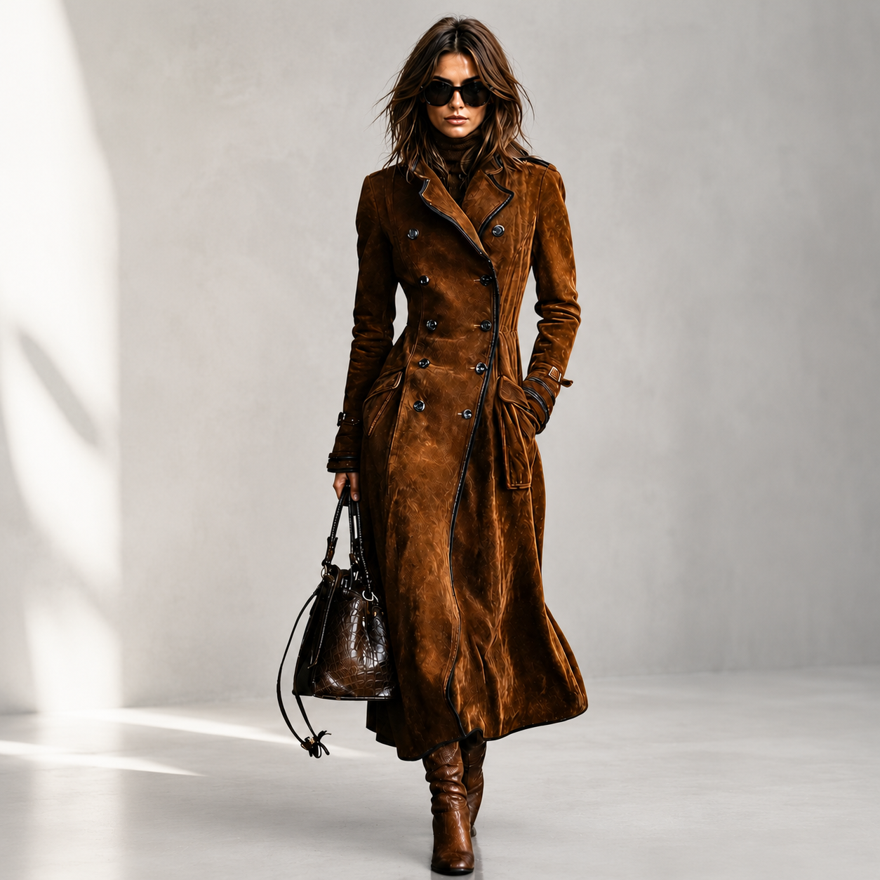 Derya | Double-Breasted Long Sleeve Maxi Coat