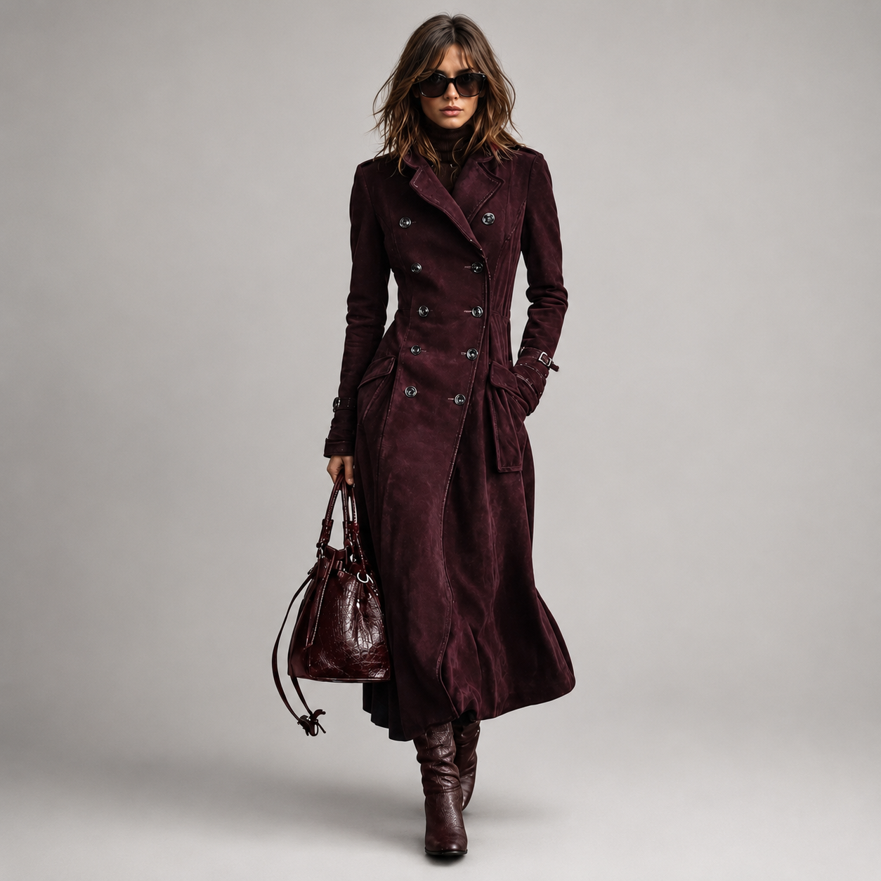Derya | Double-Breasted Long Sleeve Maxi Coat