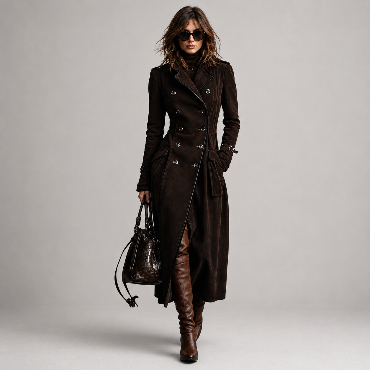 Derya | Double-Breasted Long Sleeve Maxi Coat
