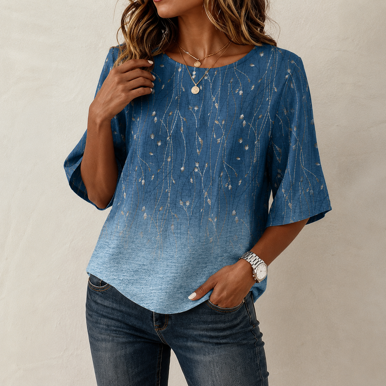 Eelene | Gradient Floral Print Blouse