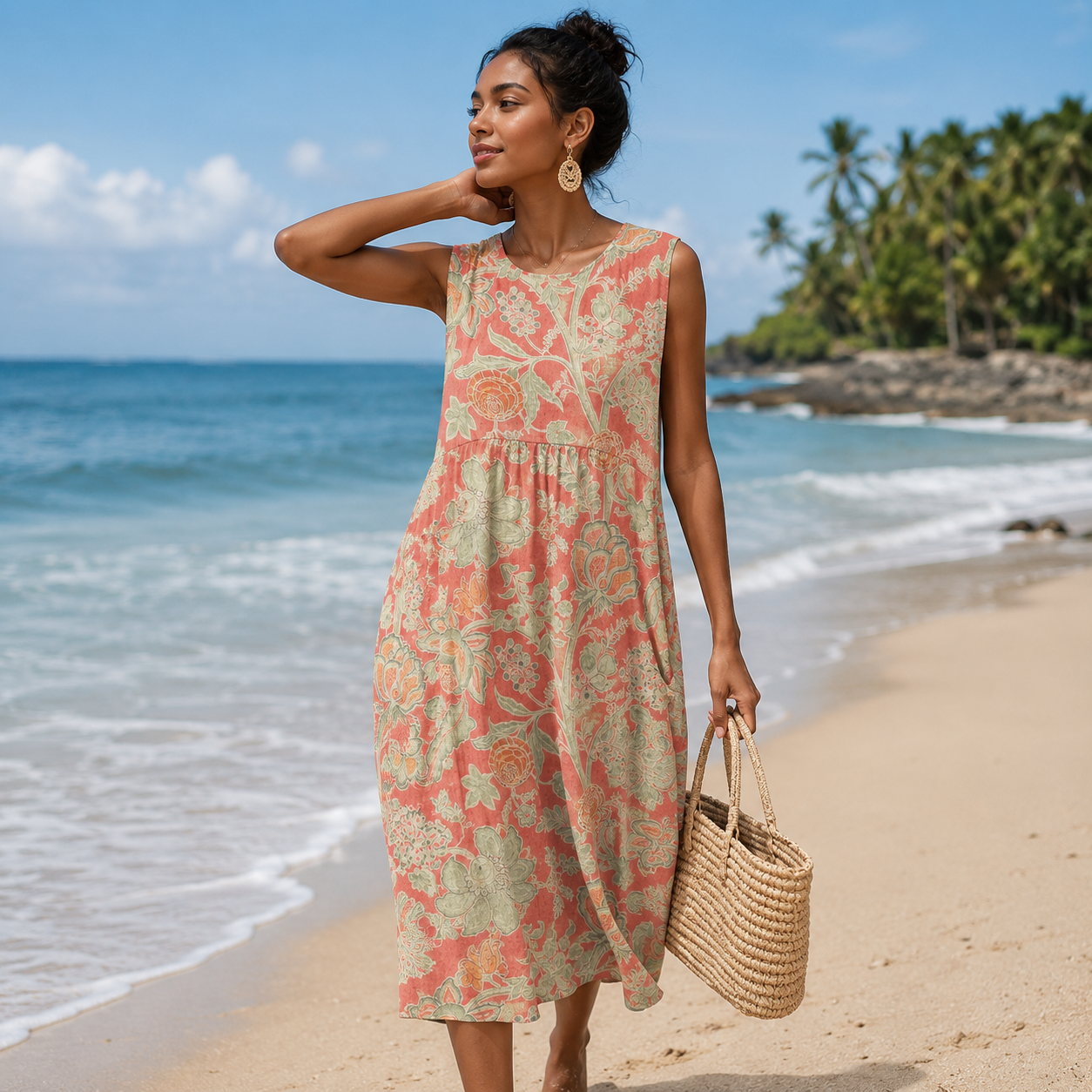 Kary | Sleeveless Floral Print Midi Dress