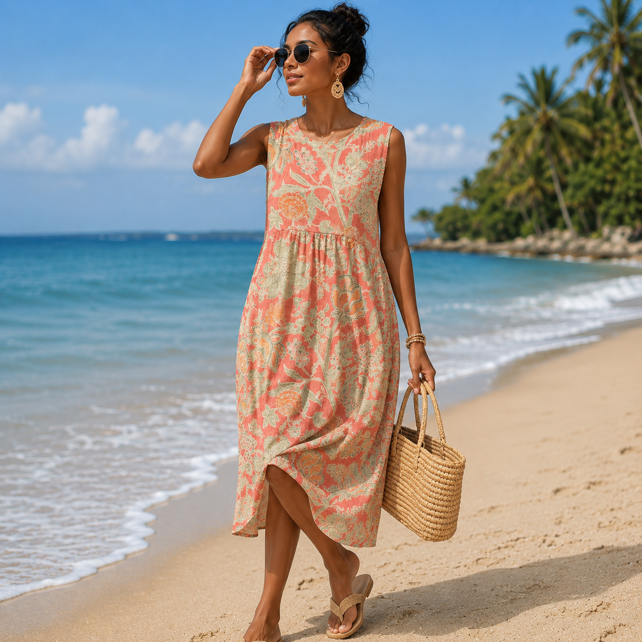 Kary | Sleeveless Floral Print Midi Dress