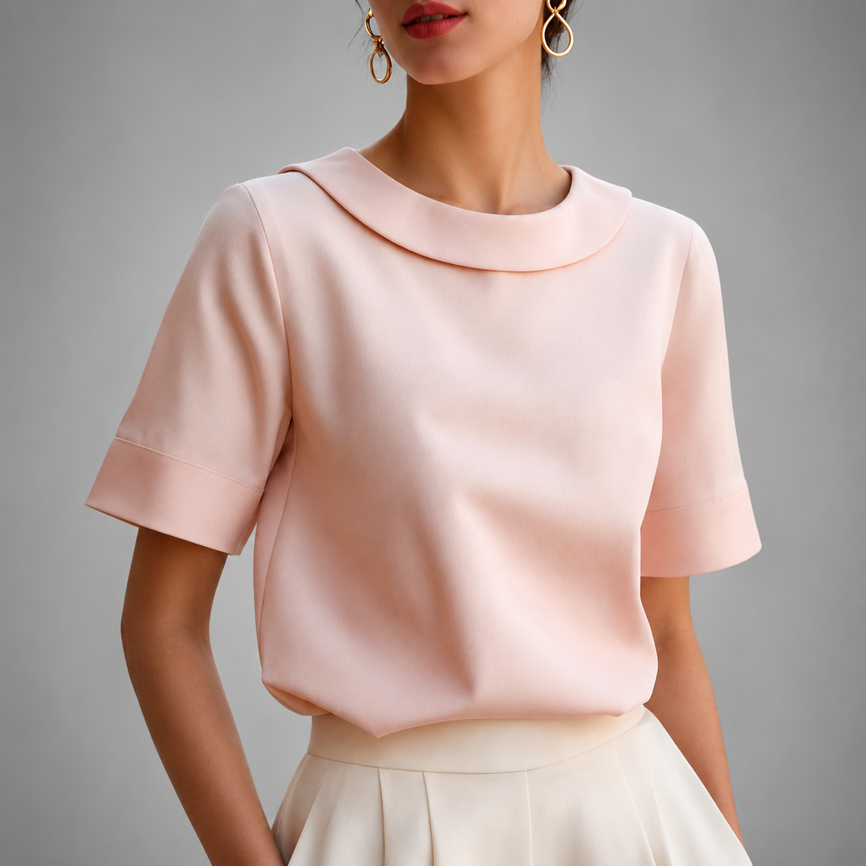 Kaeline | Short Sleeve Round Collar Blouse
