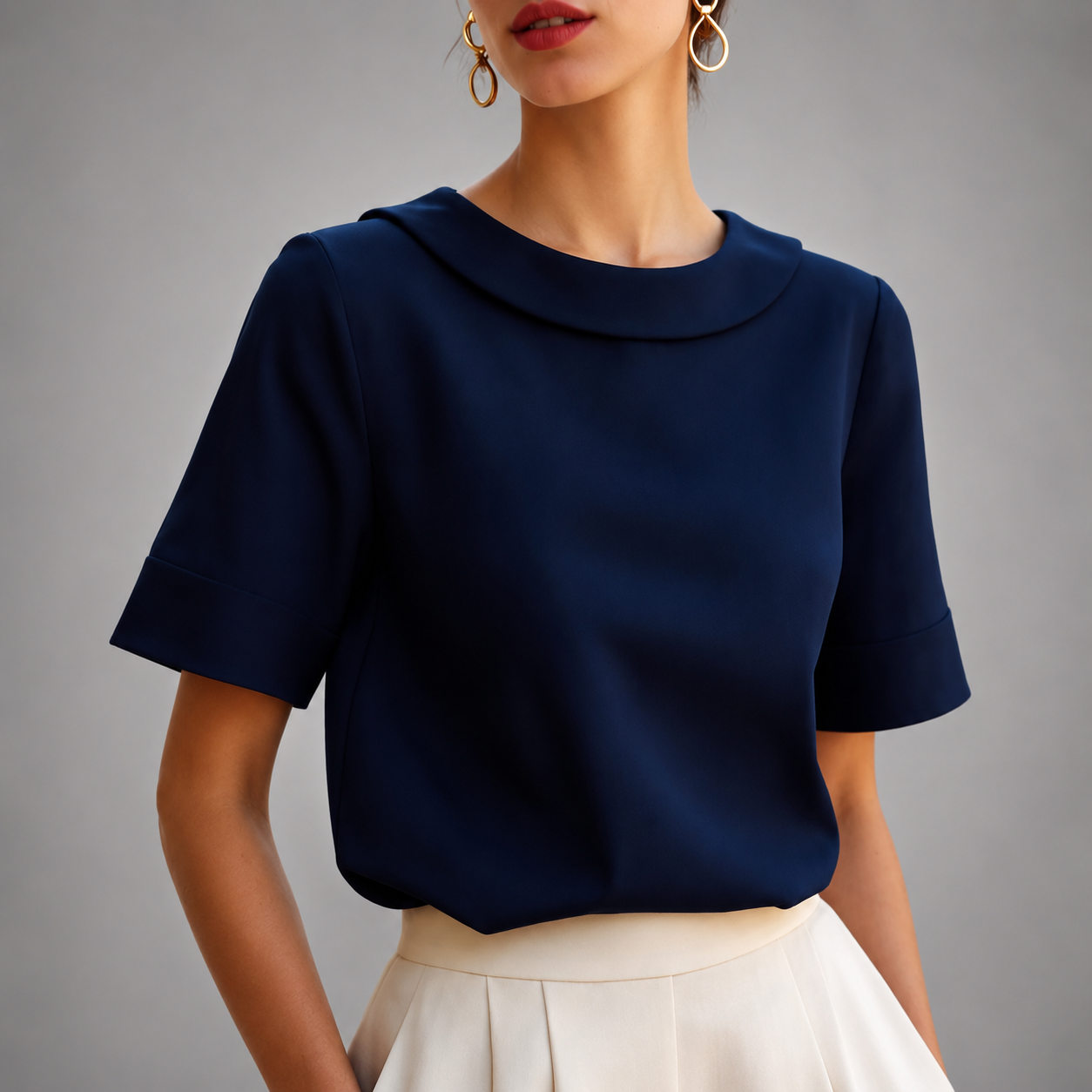 Kaeline | Short Sleeve Round Collar Blouse