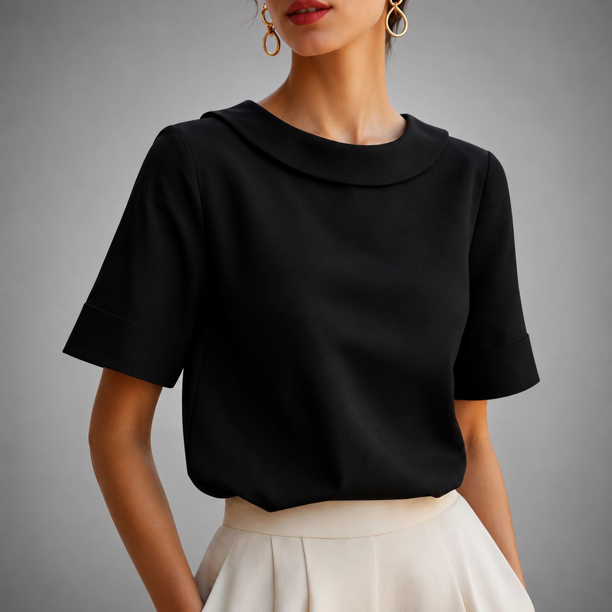 Kaeline | Short Sleeve Round Collar Blouse