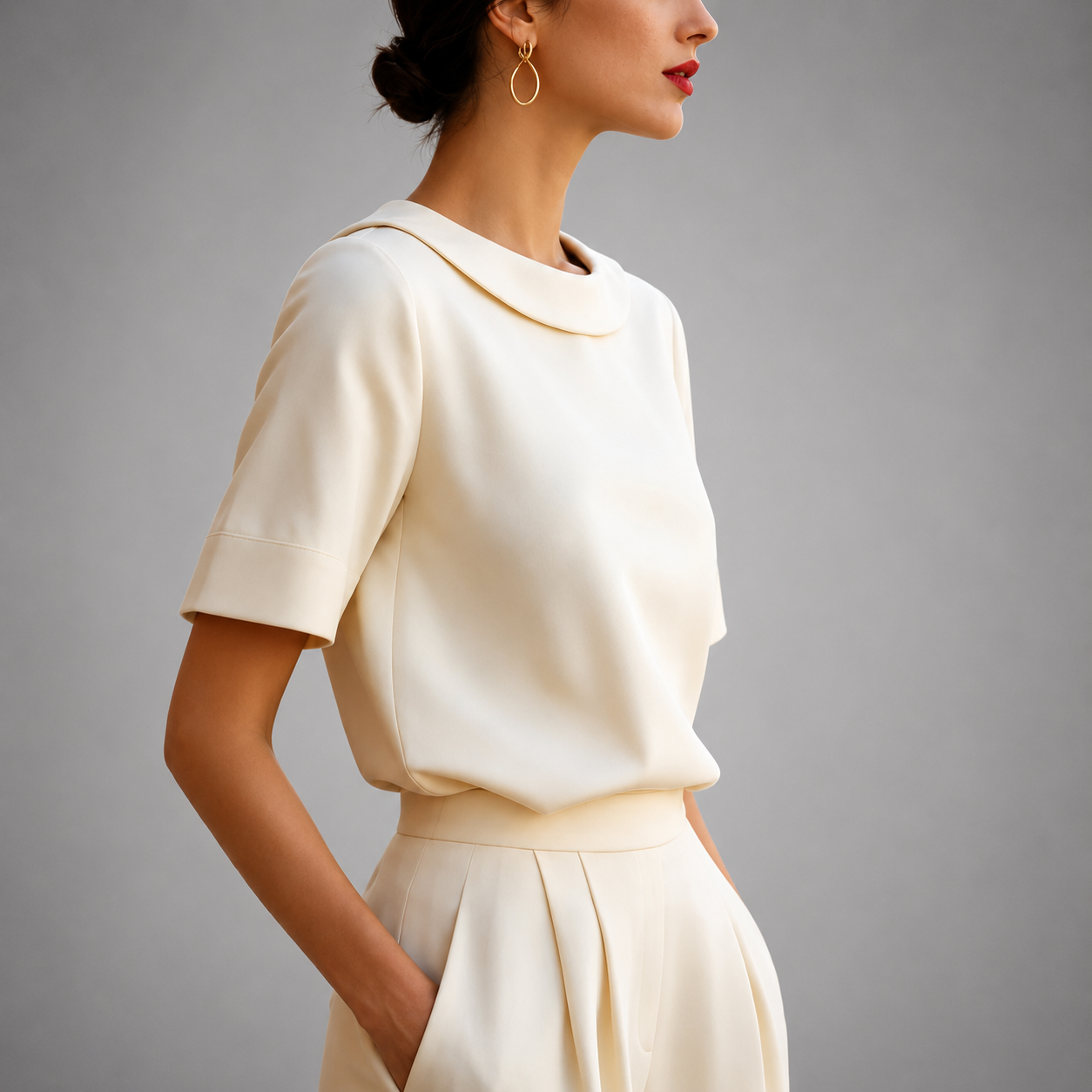 Kaeline | Short Sleeve Round Collar Blouse
