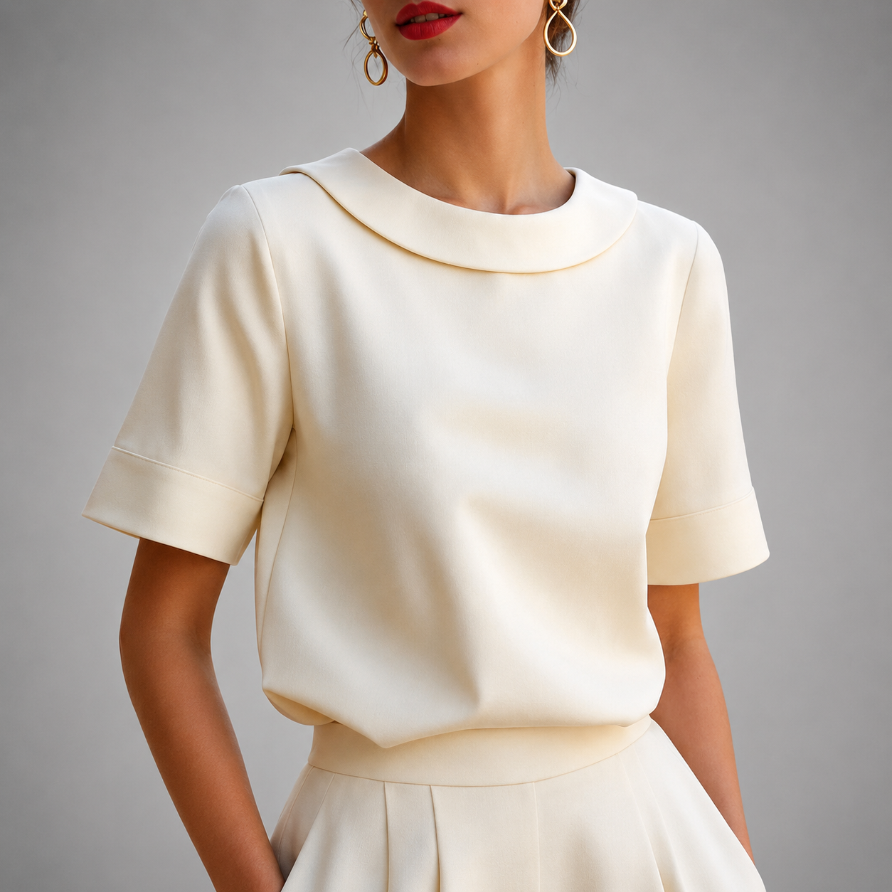 Kaeline | Short Sleeve Round Collar Blouse