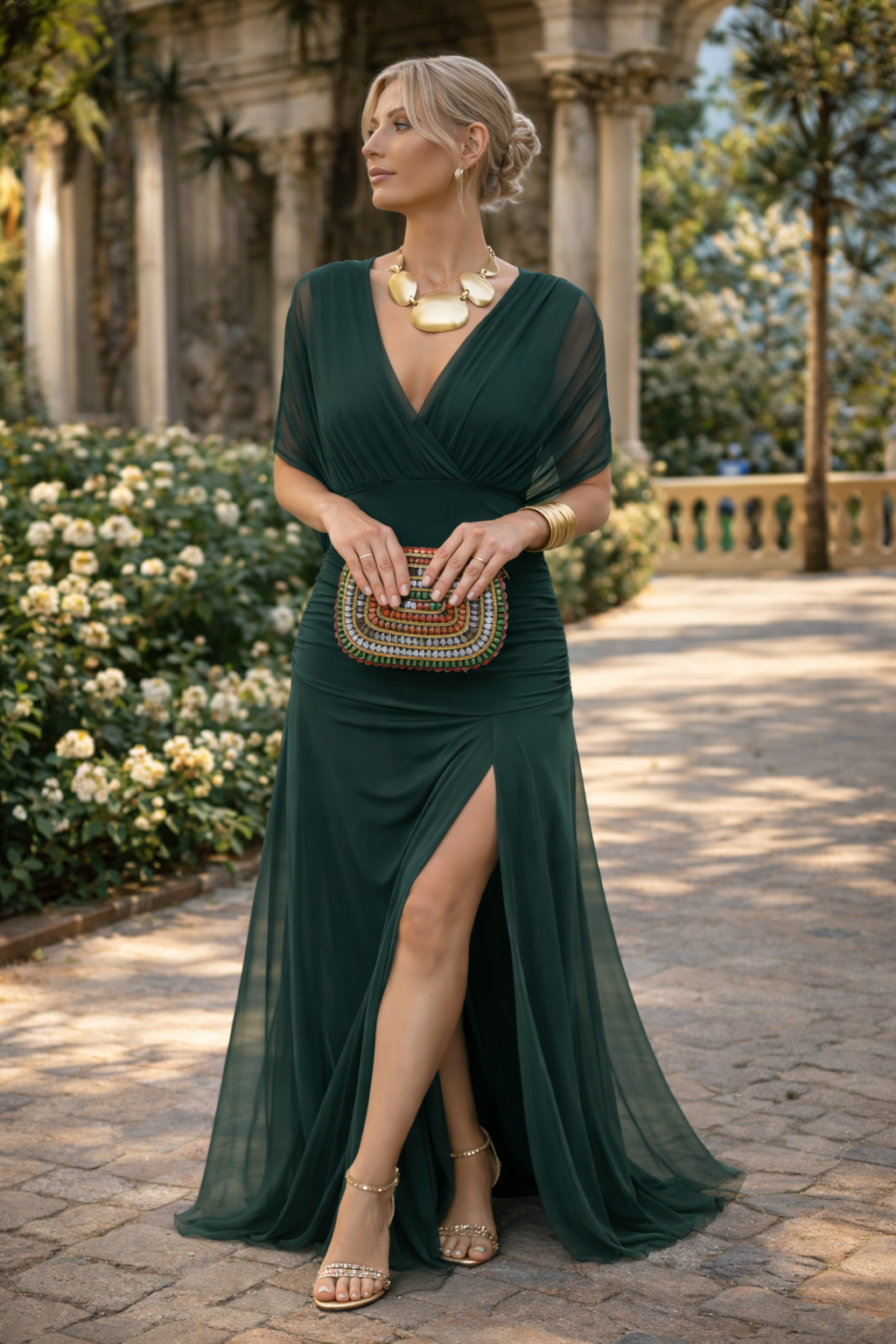 Nadeesha - V Neck Split Hem Maxi Dress