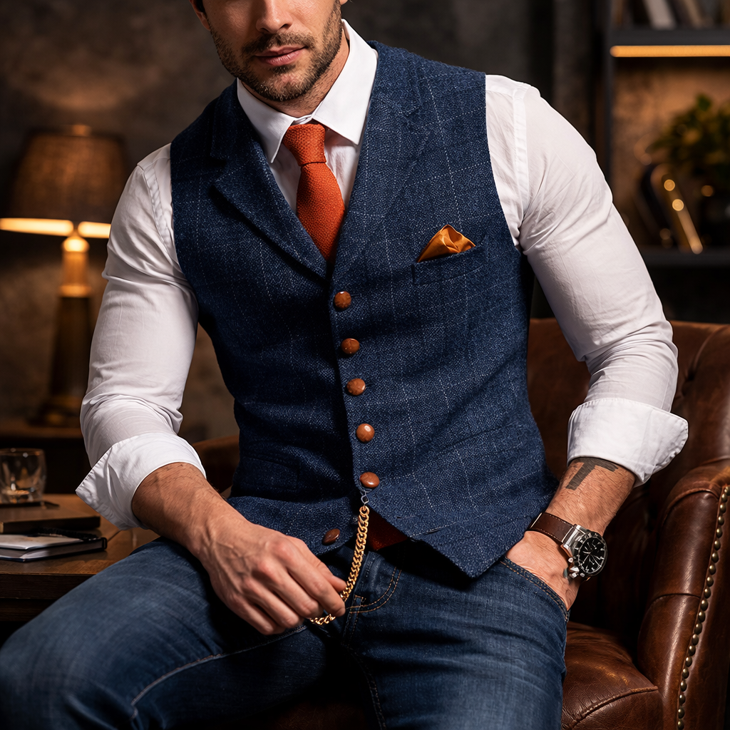 Melker - Plaid Button Front Suit Vest