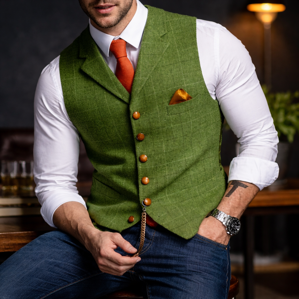Melker - Plaid Button Front Suit Vest