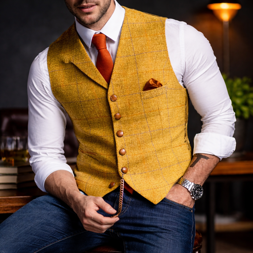 Melker - Plaid Button Front Suit Vest