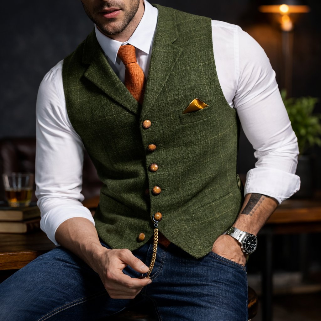 Melker - Plaid Button Front Suit Vest