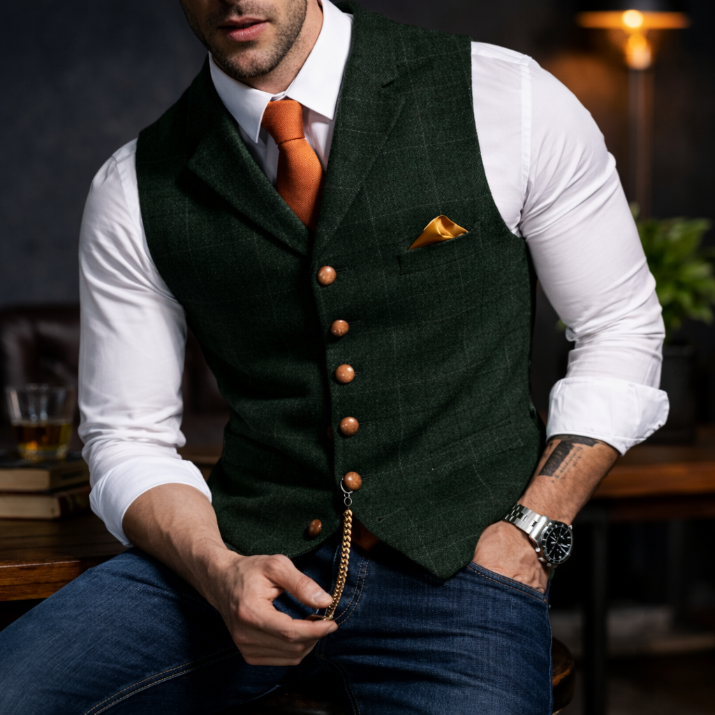 Melker - Plaid Button Front Suit Vest