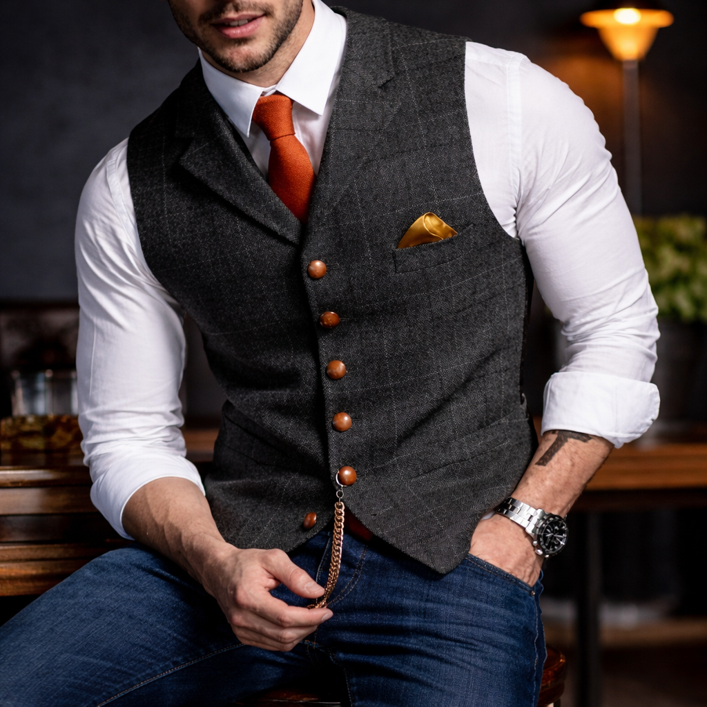 Melker - Plaid Button Front Suit Vest